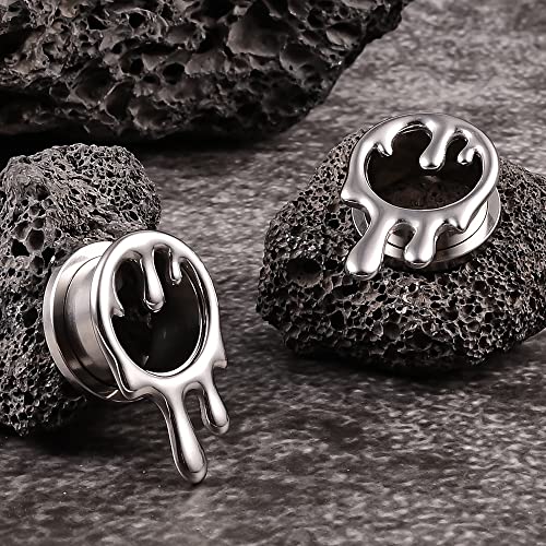 2PCS Cool Water Drops Ear Tunnels Plugs 316 Stainless Steel Ear Gauges Hypoallergenic Earring Expanders for Stretched Piercing Body Jewelry