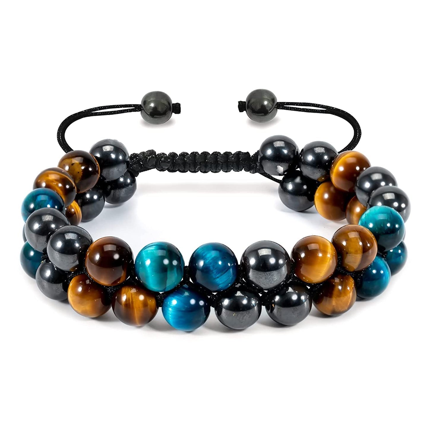 Black Obsidian Hematite Triple Protection Bracelet 10MM beads Set, Blue Tiger Eye Beads Bracelets, Lava Stone bracelets for Men Women