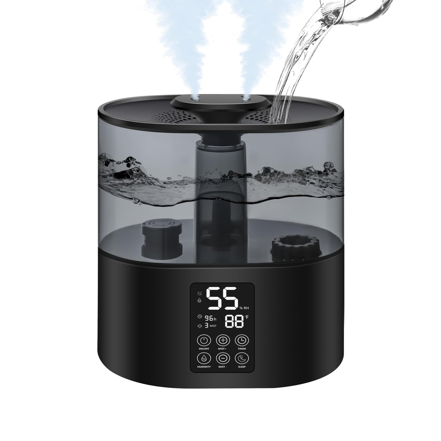 6L Humidifiers for Bedroom Large Room Home, Cool and Warm for Baby and Plants Mist Top Fill Desk Humidifiers Essential Oil Diffuser, Quiet with Adjustable Mist,360°Nozzle-Black