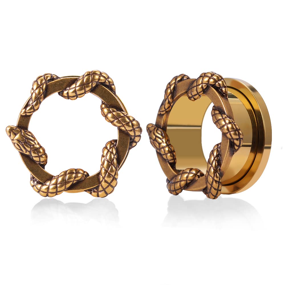 2PCS Stainless Steel Ear Gauges Screw Back Fit Tunnels For Ear Articulated Snake Cool Ear Stretchers Expander Double Flared Body Piercing Jewelry 0g-1inch