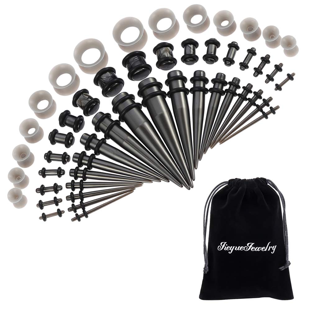50 Pieces Ear Stretching Kit 14G-00G Acrylic Tapers and Plugs + Silicone Tunnels - Ear Gauges Expander Set Body Piercing Jewelry