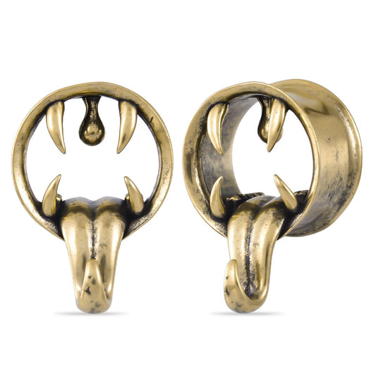 1 Pair Vintage Gauge For Ear Gothic Punk Waterdrop Plug Gauge Dangle Hanger Brass Saddle Tunnels Double Flared Ear Gauge Cool Women Body Piercing Jewelry