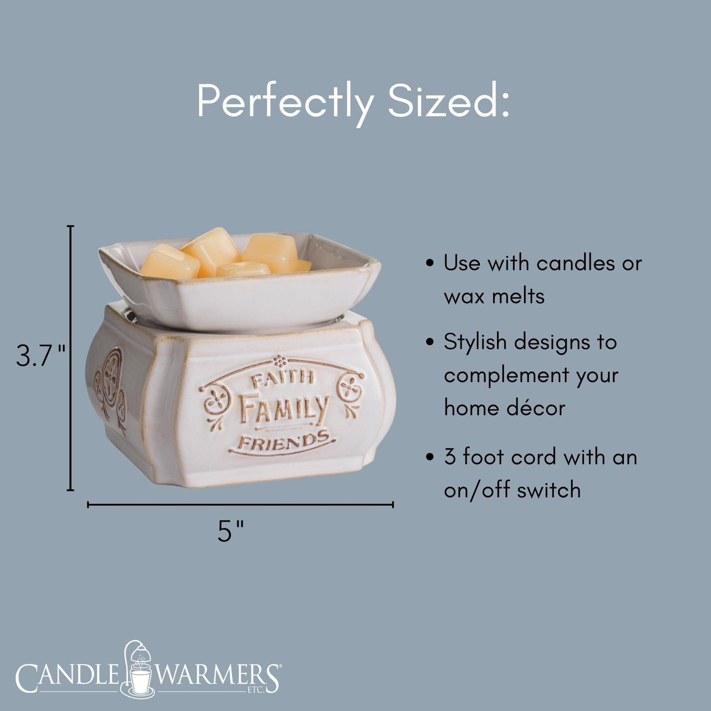 Candle Warmers Etc 2-In-1 Candle and Fragrance Wax Melt Warmer For Warming Scented Candles or Wax Melts and Tarts With To Freshen Room, Slate