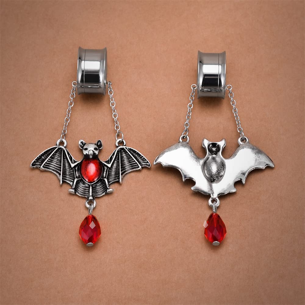 2PCS Stainless Steel Ear Gauges Tunnels Hollow Spider Bee Bat Chain Screw Fit For Men Women 6mm-25mm