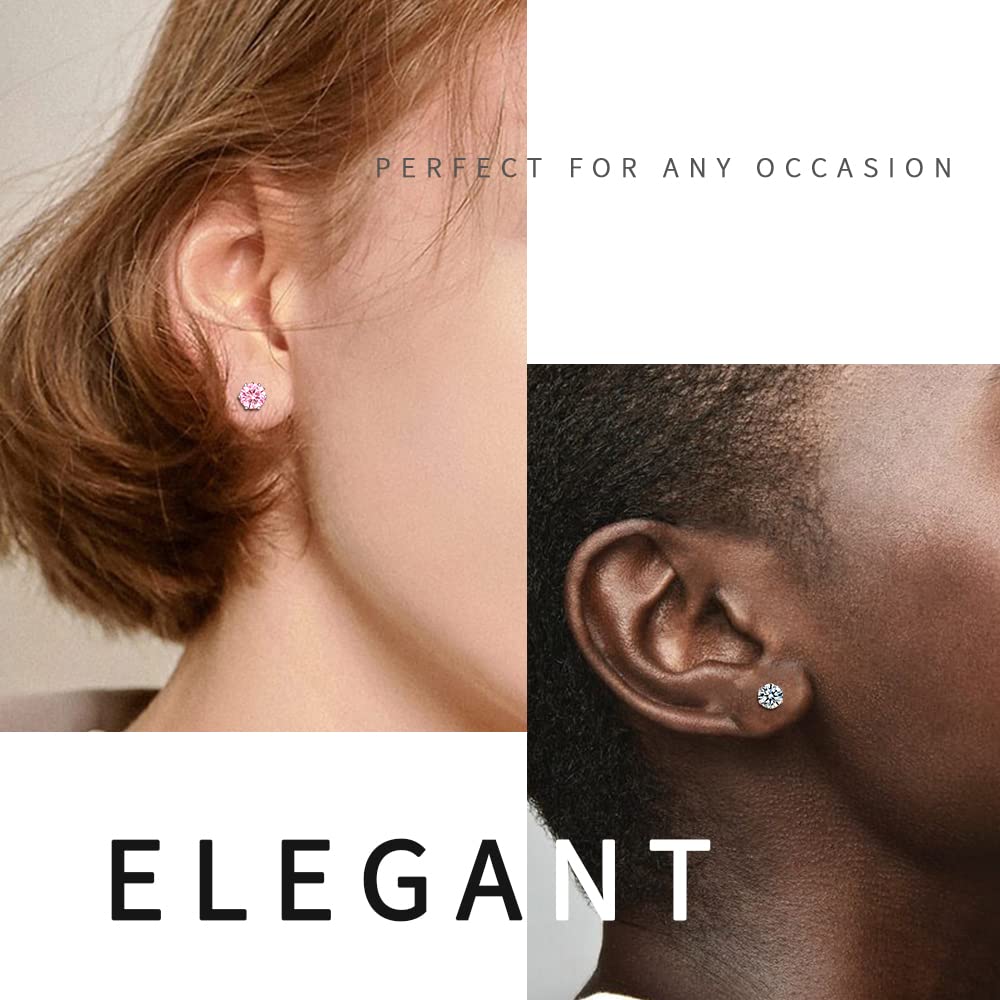 UHIBROS 6 Pairs Stainless Steel Stud Earrings Set Hypoallergenic Cubic Zirconia 14K White Gold 316L CZ Earrings