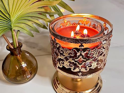 3-Wick Candle Holder Two Color Option Suitable for Large Candle Elegant and Beautiful Home Decor (Gold)