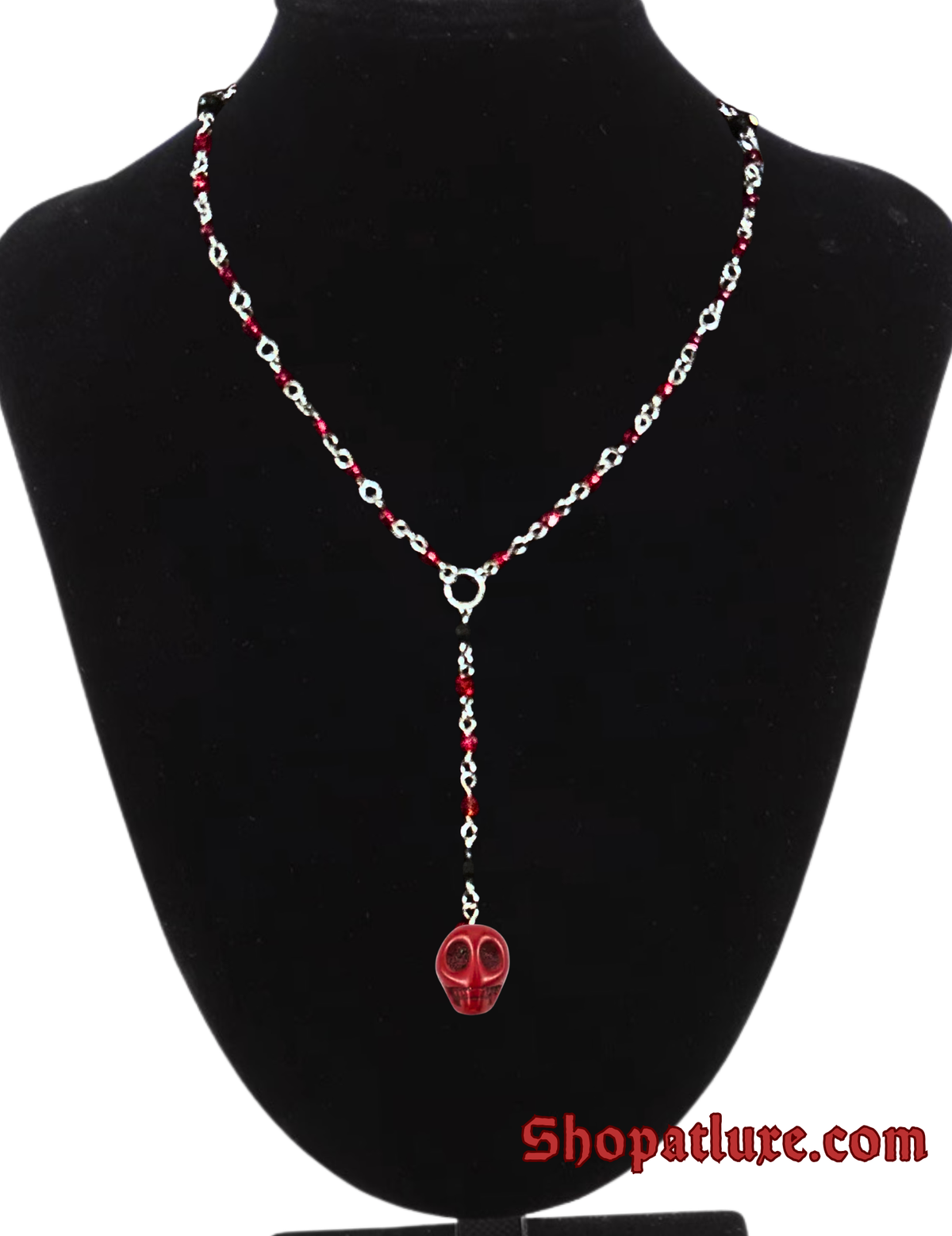 Gothic Red Skull Lariat Necklace