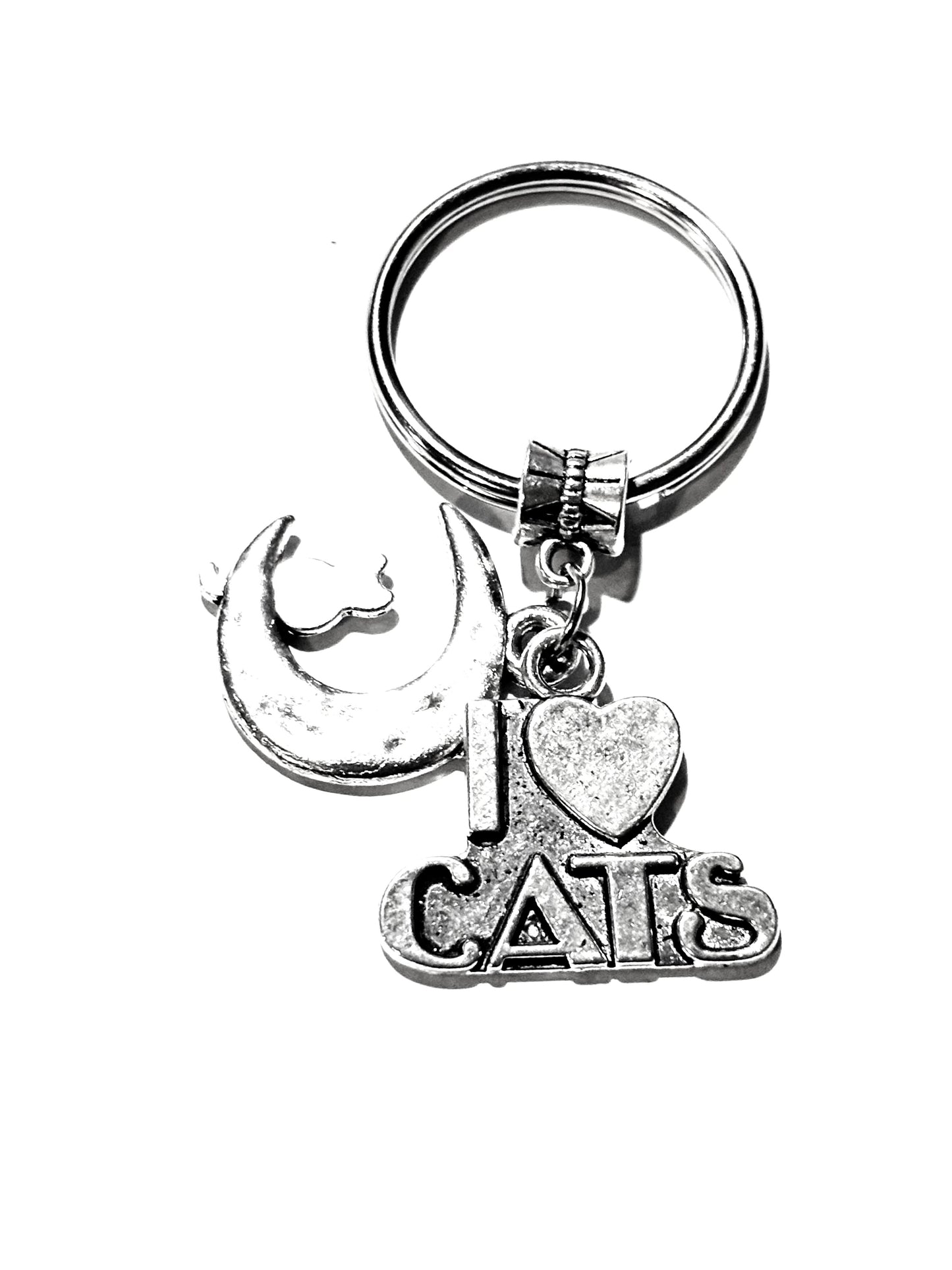Cat On The Moon Dual Charm Keychain