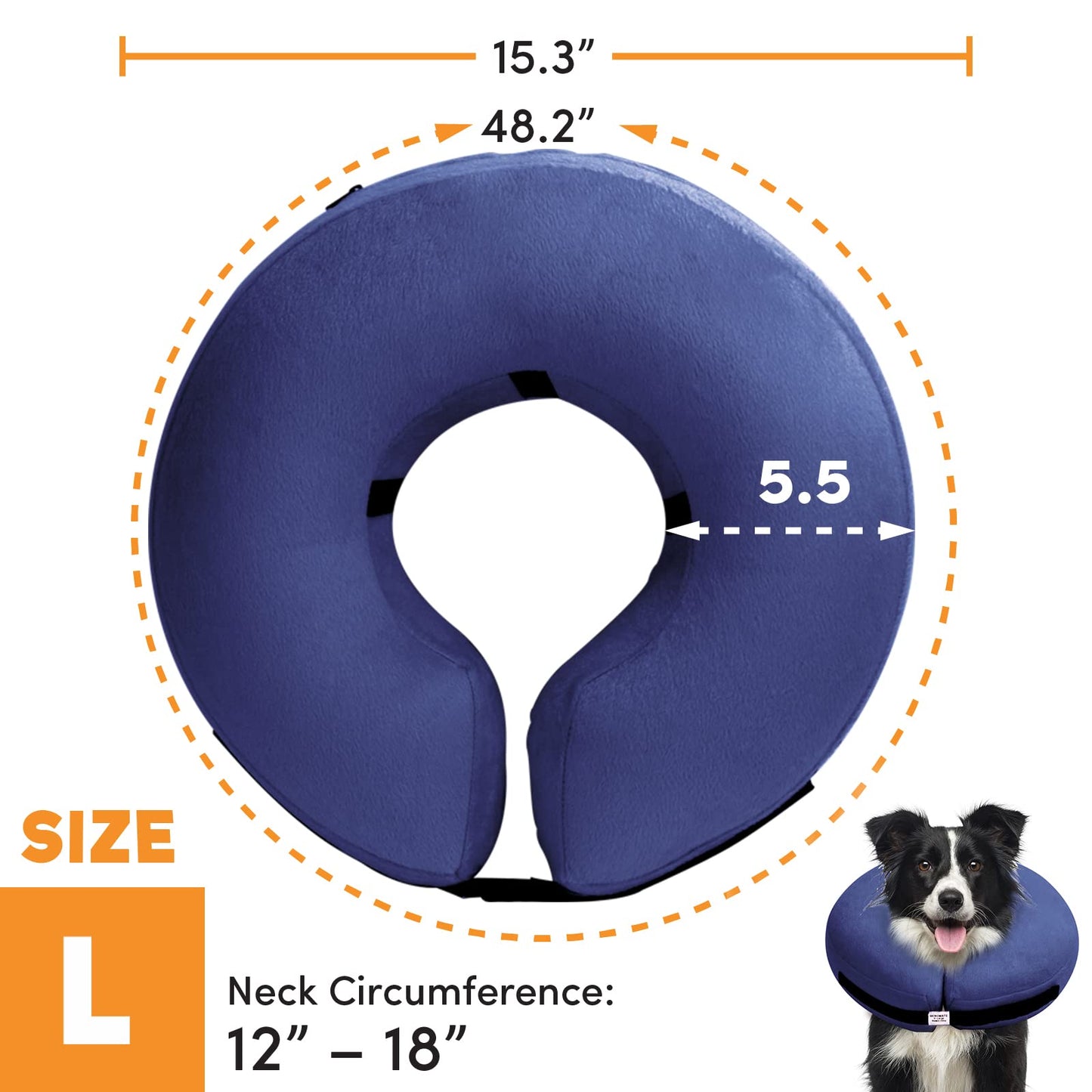 BENCMATE Protective Inflatable Collar for Dogs and Cats - Soft Pet Recovery Collar Does Not Block Vision E-Collar (X-Large, Blue)