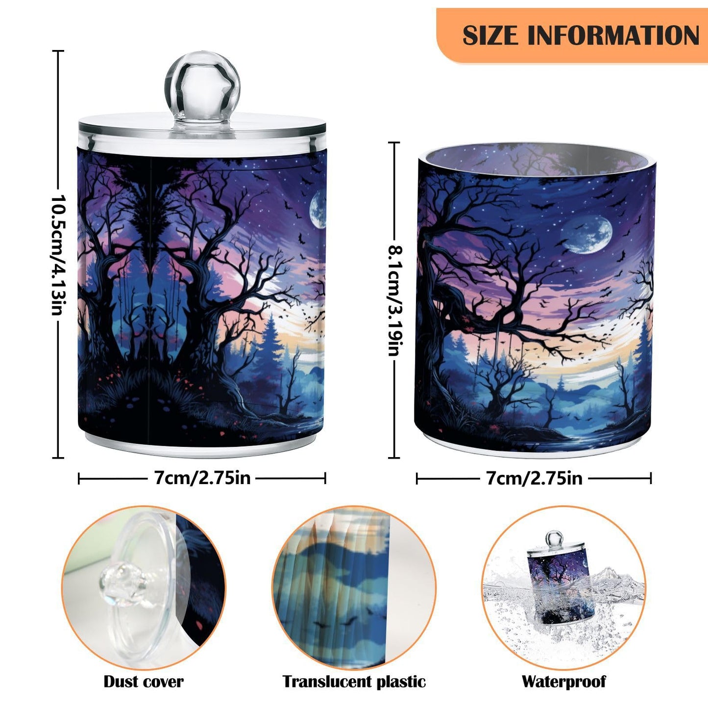 Halloween Skull 2PC Airtight Transparent Plastic Storage Jar, Food Storage Container Glass, Can Store Candy, Salt, Coffee Beans, With lid, Easy To Use