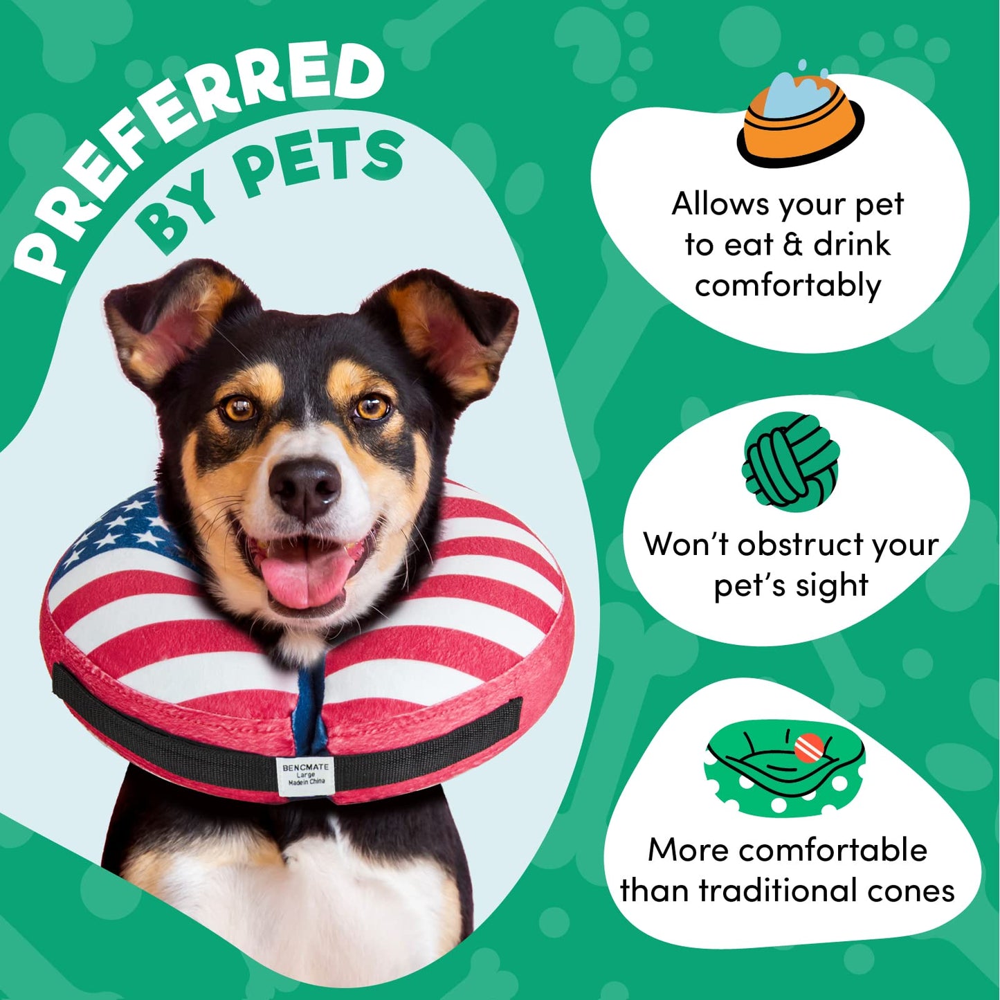 BENCMATE Protective Inflatable Collar for Dogs and Cats - Soft Pet Recovery Collar Does Not Block Vision E-Collar (X-Large, Blue)