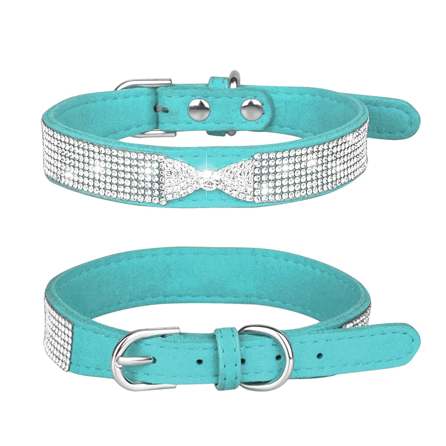 Rhinestone Dog Collar, Cute Dazzling Sparkling Soft Suede Leather Dog Cat Rhinestone Collar Crystal Diamond Pet Dog Puppy Collar (XS, Blue-1)