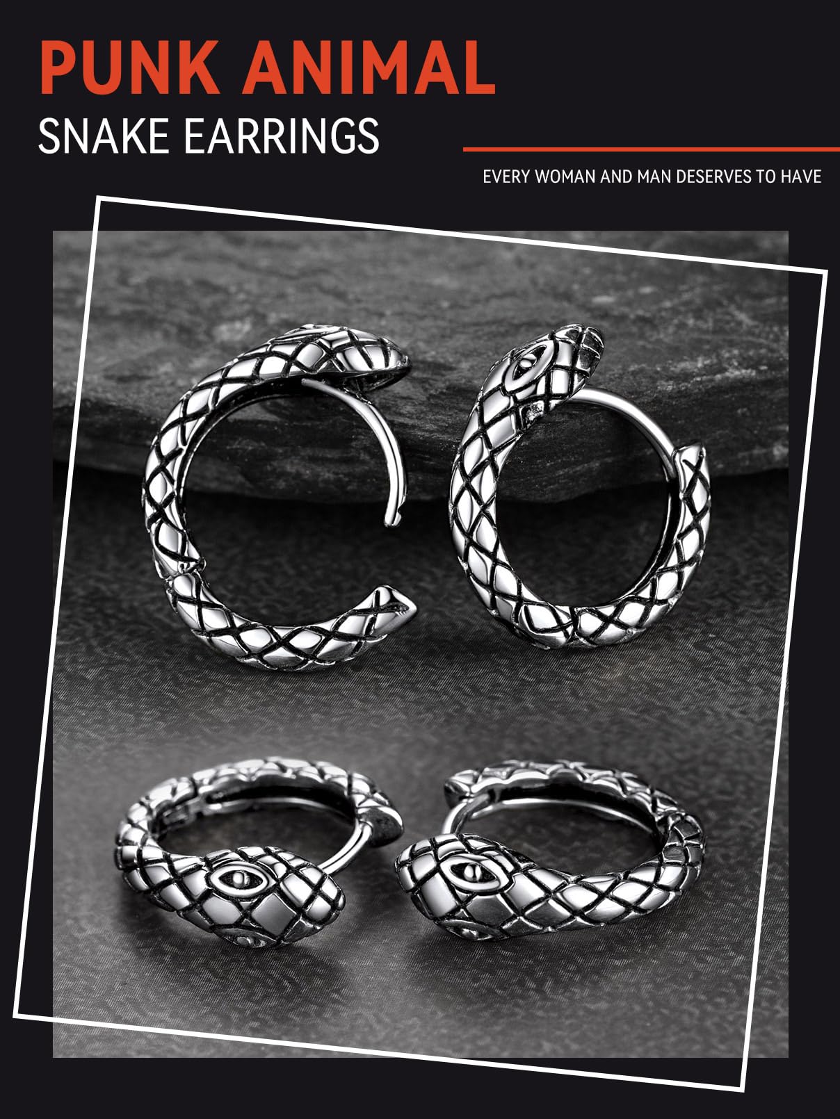 FaithHeart Dragon/Dinosaur/Snake Hoop Earrings for Men, Sturdy Stainless Steel Punk Biker Animals Hypoallergenic Jewelry, Gift Box