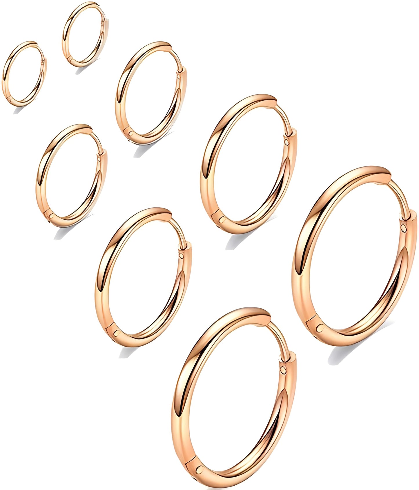 316L Surgical Stainless Steel Huggie Hoop Earrings 6mm 8mm 10mm 11mm 12mm 14mm Hypoallergenic Earrings Hoop Cartilage Helix Lobes Hinged Sleeper Earrings For Men Women Girls