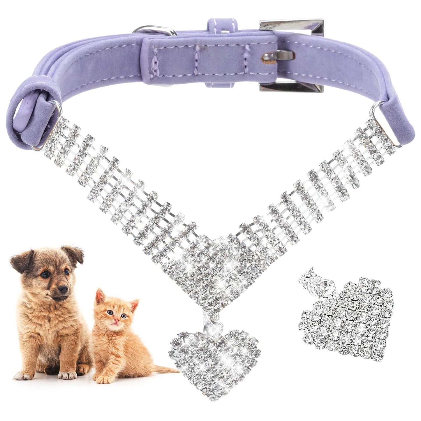EXPAWLORER Dog Collar Rhinestone Necklace - Cute Sparkling Pet Collar for Girl Dogs and Cats, Soft Crystal Cat Collar Neck Decoration, Adjustable for Small Medium Large Breed Sizes, Pink XS