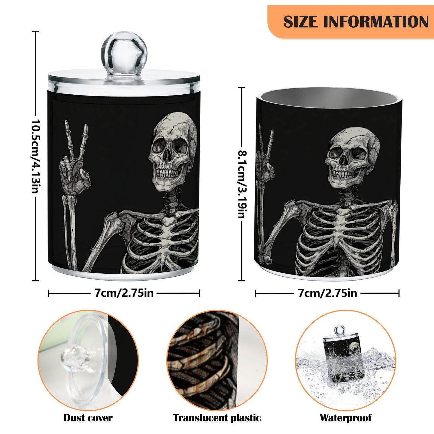 Halloween Skull 2PC Airtight Transparent Plastic Storage Jar, Food Storage Container Glass, Can Store Candy, Salt, Coffee Beans, With lid, Easy To Use
