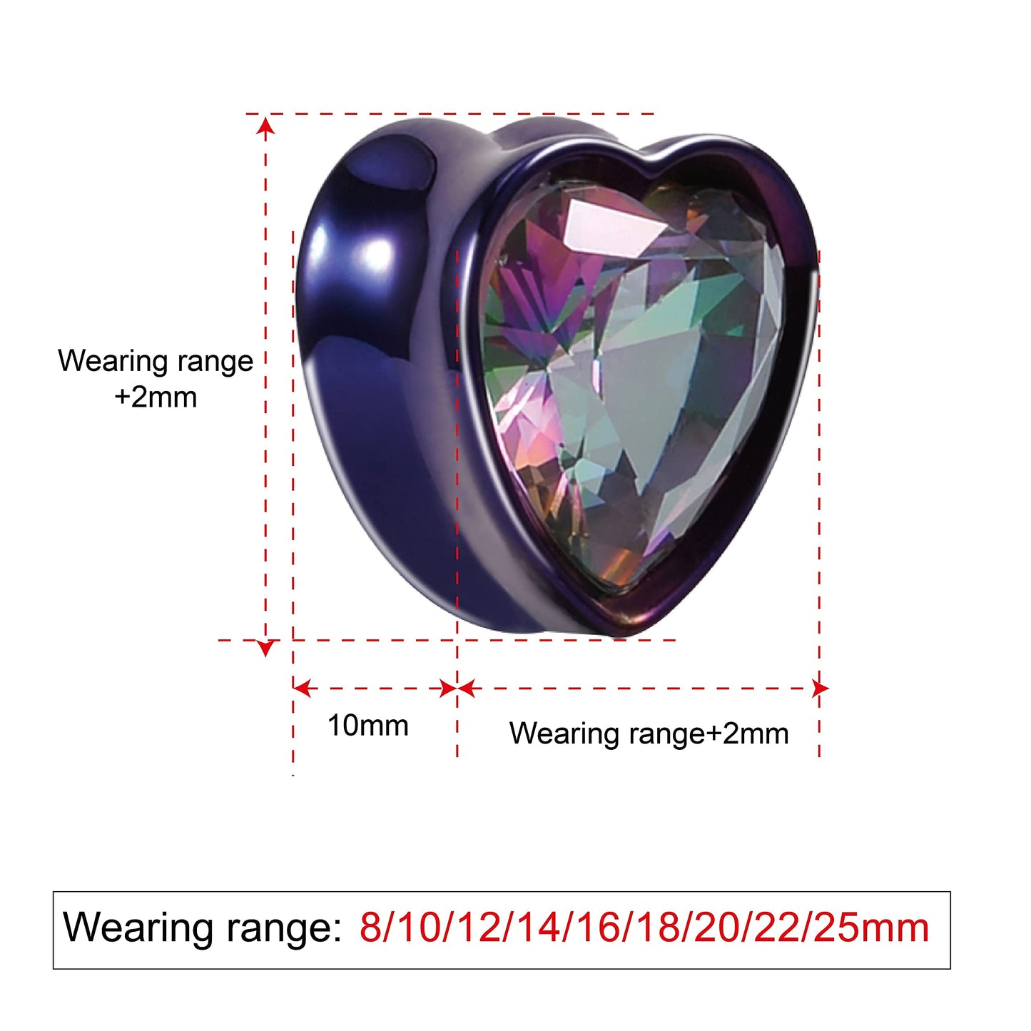 Surgical Steel Heart-Shaped Zircon Double Flared Ear Tunnels And Plugs Stretcher Expander Sold As Pair Gauge 8mm-25mm