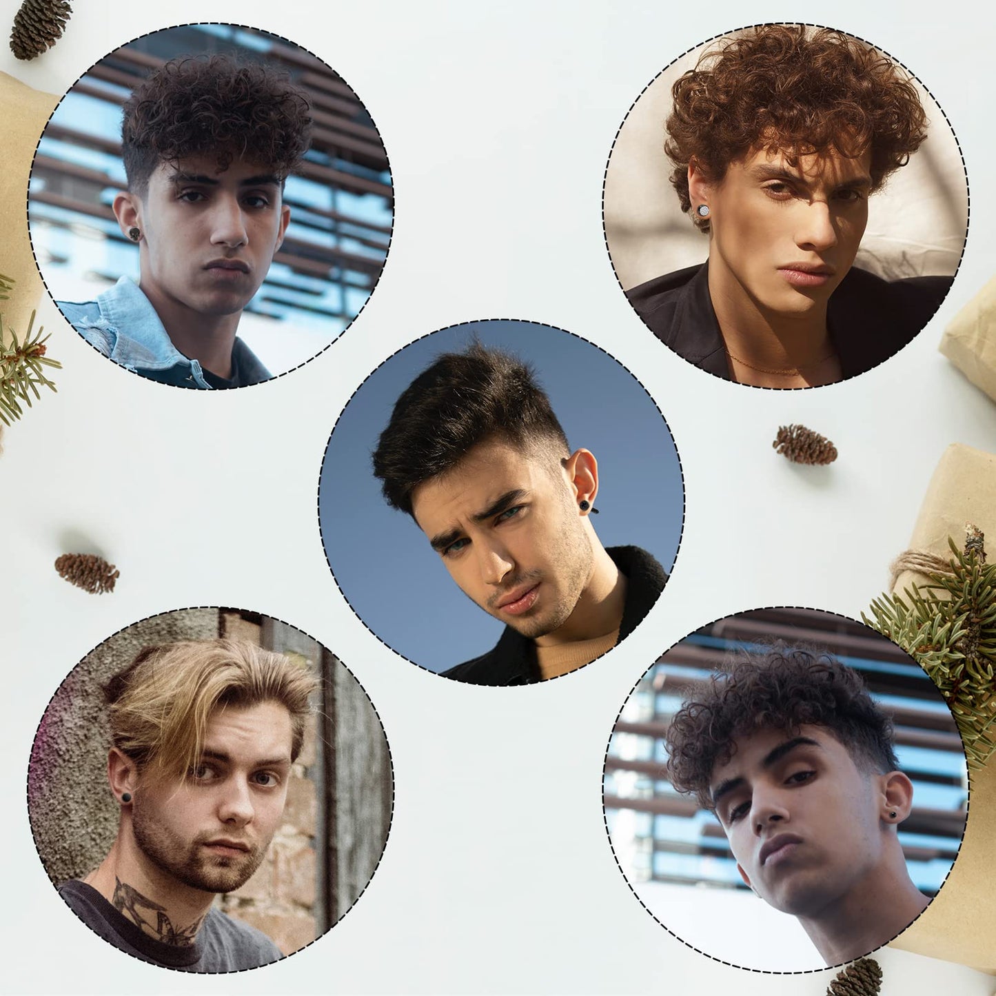 Black Stainless Steel Stud Earrings for Men Women Small Huggie Hoop Earrings Set for Men Cool Goth Punk Earrings Barbell Earrings Black Silver Hoop Cartilage Earring (Classic) (Black Tone)