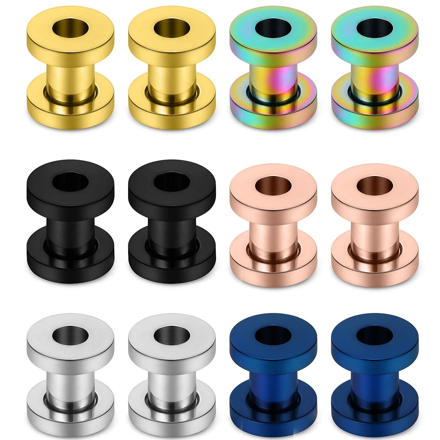 Lcolyoli Screw Fit Ear Gauges Kit Surgical Steel Tunnel Expander Earrings Earlobe Plugs Body Piercing Jewelry Set for Women Men 14G-00G 12 Pieces