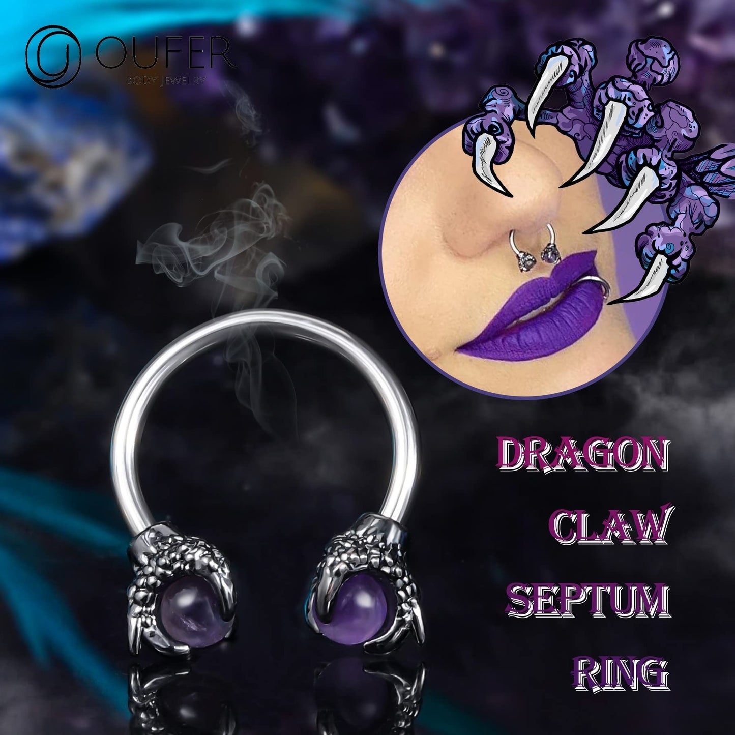 OUFER 316L Surgical Steel Circular Earrings Two White Opals Surrounded by Dragon Claws Cartilage Earing Ear Body Piercing Jewelry Helix Earrings Piercing…
