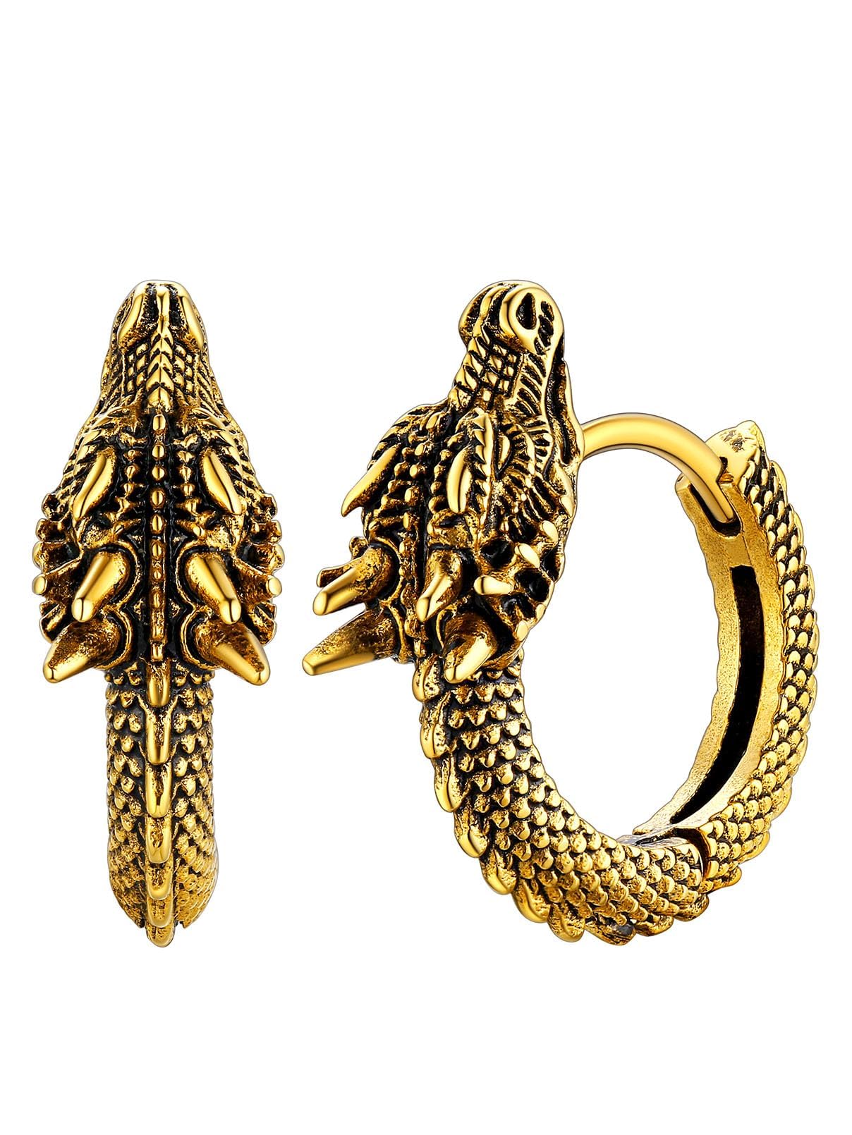 FaithHeart Dragon/Dinosaur/Snake Hoop Earrings for Men, Sturdy Stainless Steel Punk Biker Animals Hypoallergenic Jewelry, Gift Box