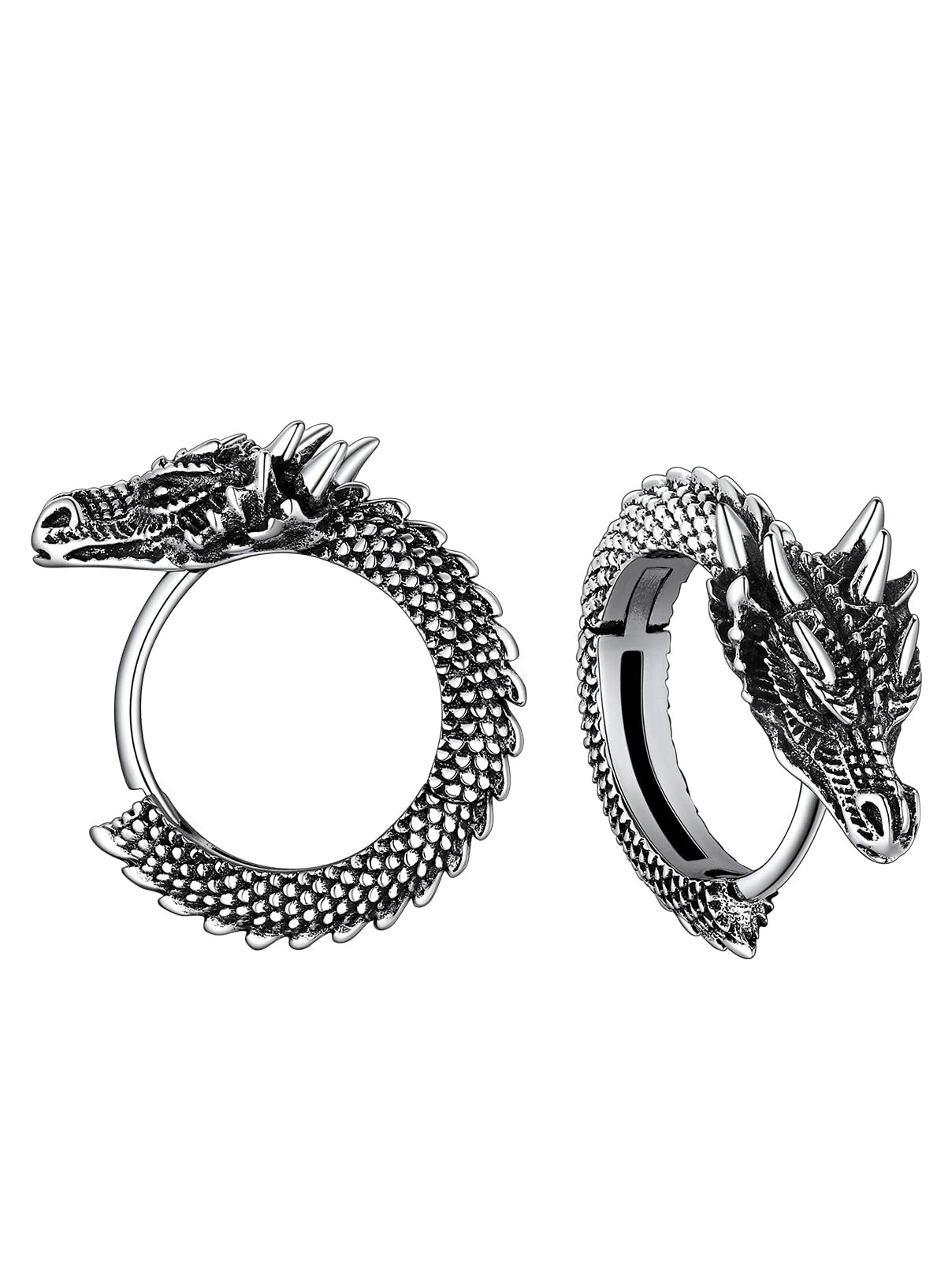 FaithHeart Dragon/Dinosaur/Snake Hoop Earrings for Men, Sturdy Stainless Steel Punk Biker Animals Hypoallergenic Jewelry, Gift Box