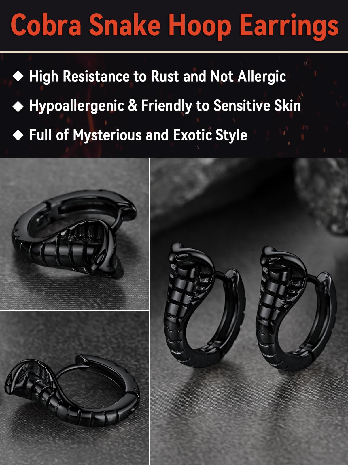 FaithHeart Dragon/Dinosaur/Snake Hoop Earrings for Men, Sturdy Stainless Steel Punk Biker Animals Hypoallergenic Jewelry, Gift Box
