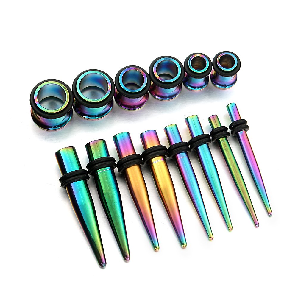 vcmart 14G-00G 36 pcs Ear Gauges Stretching Kit Tapers Plugs Eyelets Implant Grade Steel