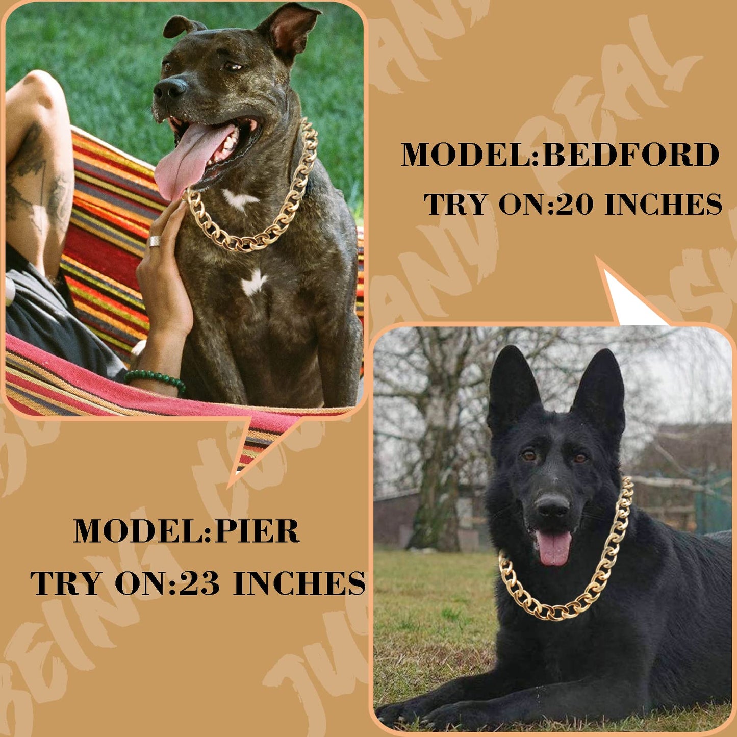 18K Gold Plated Dog Chain Collar-3/4 Inch (20mm) Width Cuban Link Durable Dog Necklace, Cute Fashion Pet Collar for Pit Bulldog, Light Metal Jewelry Bold Chain Puppy Accessories (26 inch, Gold)