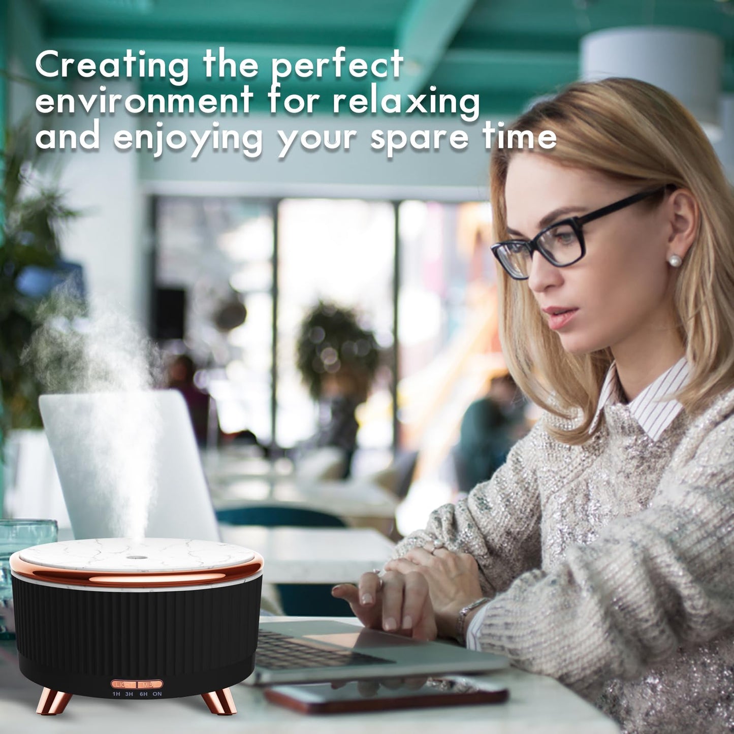 Diffusers for Essential Oils Large Room, 500ml Aromatherapy Oil Diffuser Cool Mist Humidifier with Remote Control,7 Colors Lights & 3 Mist Mode Waterless Auto Off for Women Office Home Black