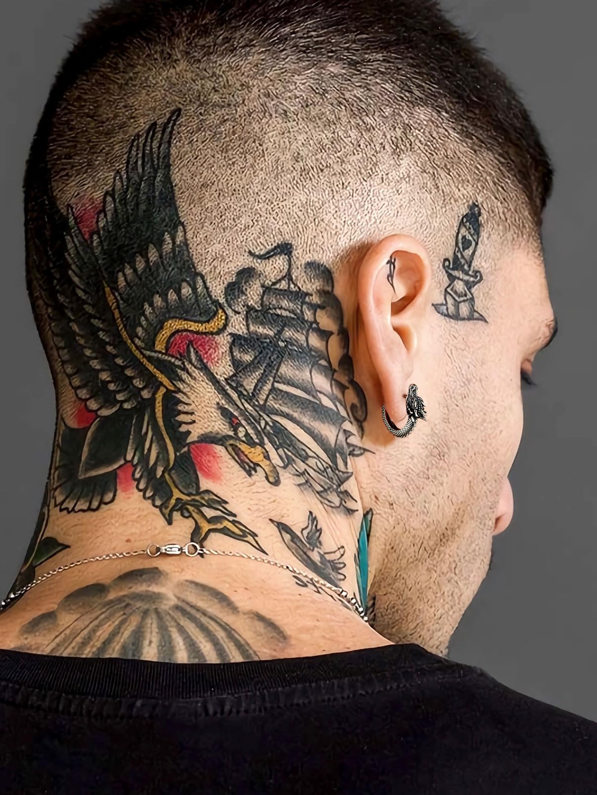 FaithHeart Dragon/Dinosaur/Snake Hoop Earrings for Men, Sturdy Stainless Steel Punk Biker Animals Hypoallergenic Jewelry, Gift Box