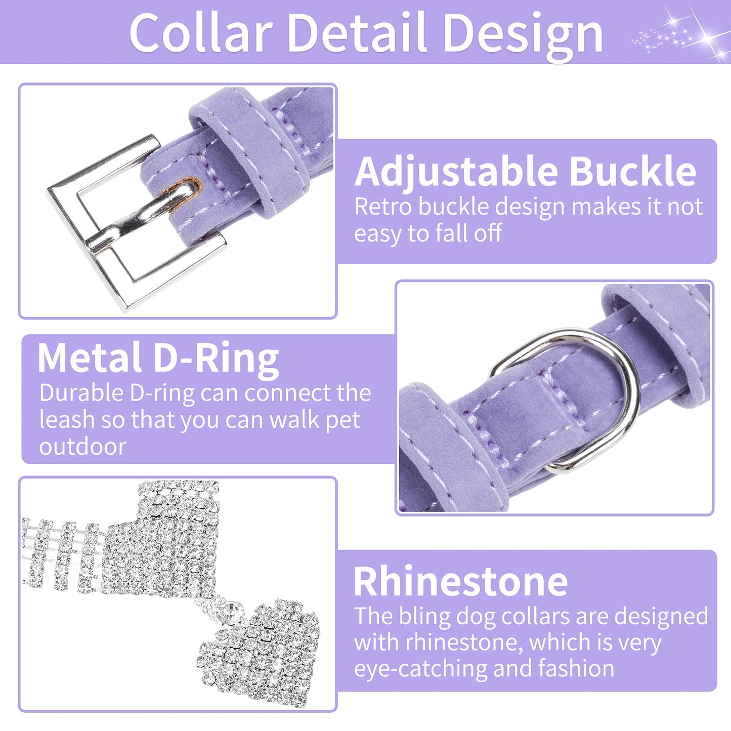 EXPAWLORER Dog Collar Rhinestone Necklace - Cute Sparkling Pet Collar for Girl Dogs and Cats, Soft Crystal Cat Collar Neck Decoration, Adjustable for Small Medium Large Breed Sizes, Pink XS