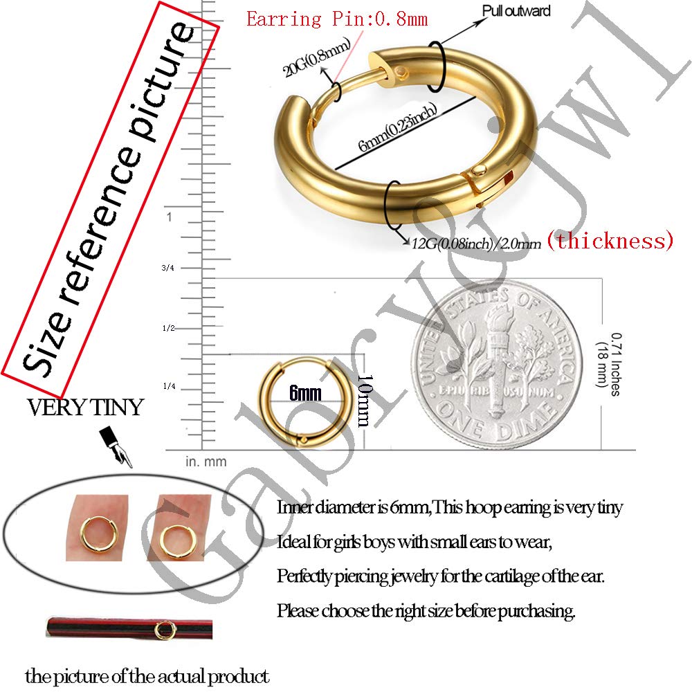 316L Surgical Stainless Steel Huggie Hoop Earrings 6mm 8mm 10mm 11mm 12mm 14mm Hypoallergenic Earrings Hoop Cartilage Helix Lobes Hinged Sleeper Earrings For Men Women Girls