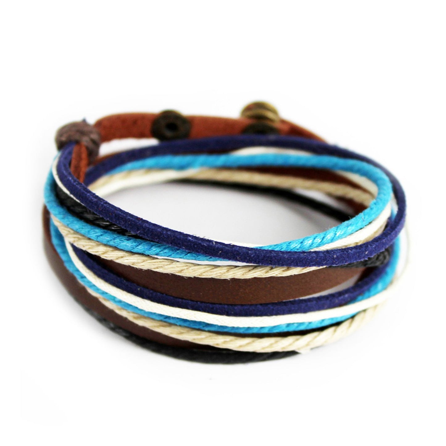 Genuine Leather Bracelet for Women & Men,Unisex Multilayer Leather Adjustable Bracelet Cuff Wrap Multicolor Rope Wristband