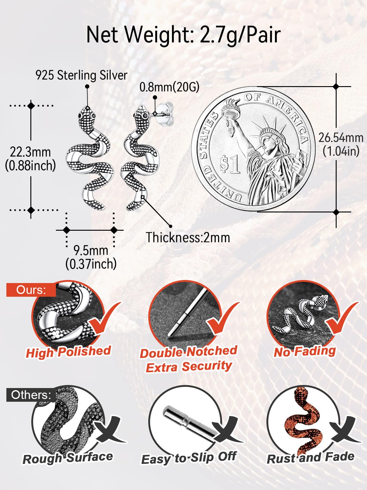 FaithHeart Dragon/Dinosaur/Snake Hoop Earrings for Men, Sturdy Stainless Steel Punk Biker Animals Hypoallergenic Jewelry, Gift Box