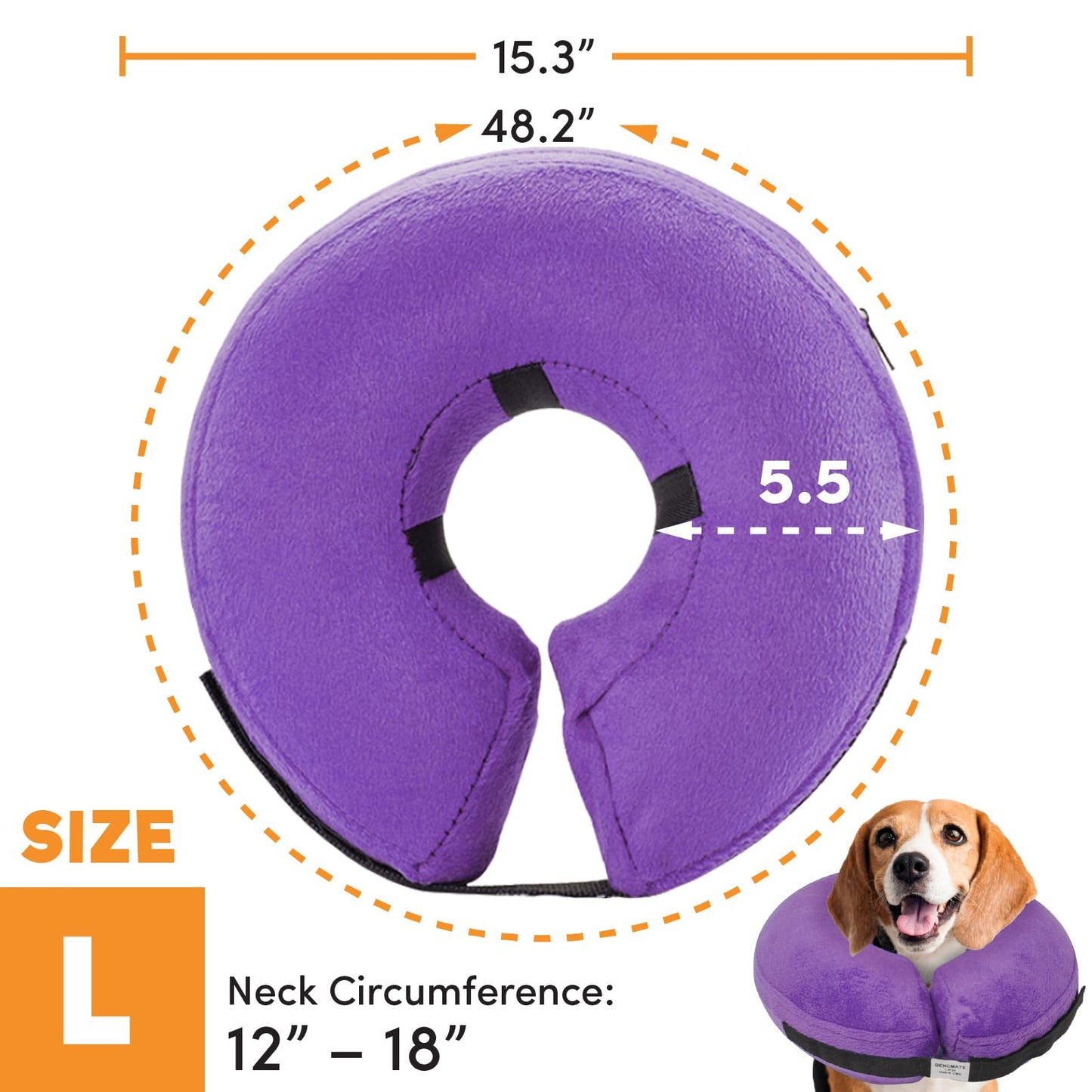 BENCMATE Protective Inflatable Collar for Dogs and Cats - Soft Pet Recovery Collar Does Not Block Vision E-Collar (X-Large, Blue)