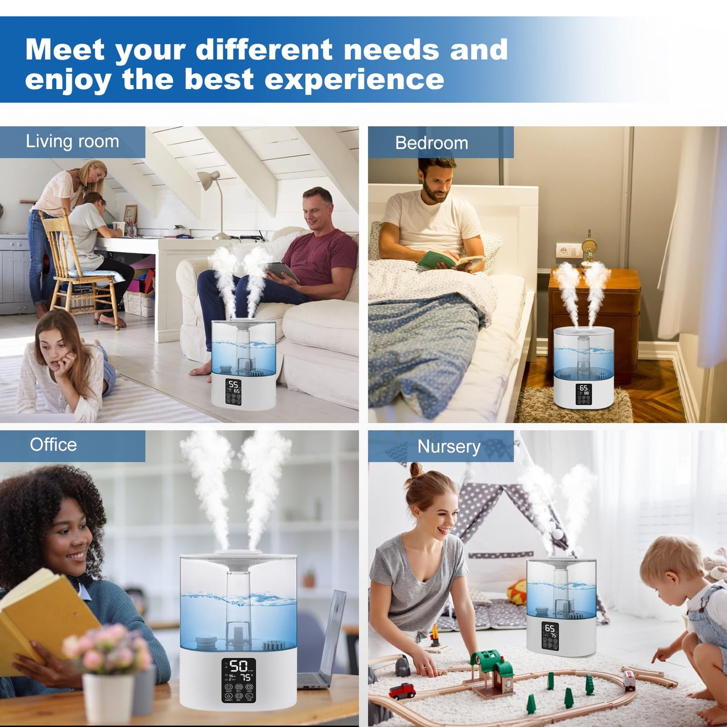 6L Humidifiers for Bedroom Large Room Home, Cool and Warm for Baby and Plants Mist Top Fill Desk Humidifiers Essential Oil Diffuser, Quiet with Adjustable Mist,360°Nozzle-Black