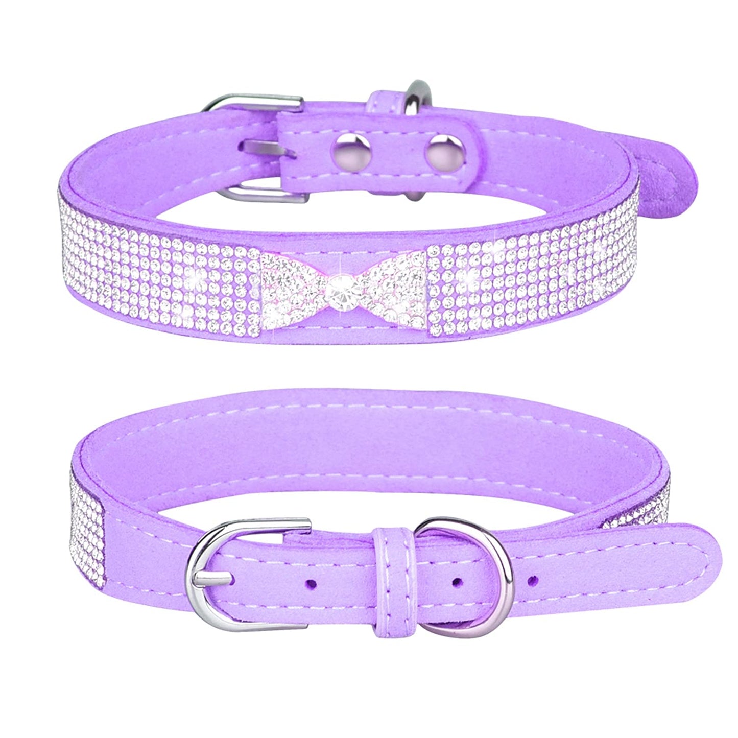 Rhinestone Dog Collar, Cute Dazzling Sparkling Soft Suede Leather Dog Cat Rhinestone Collar Crystal Diamond Pet Dog Puppy Collar (XS, Blue-1)