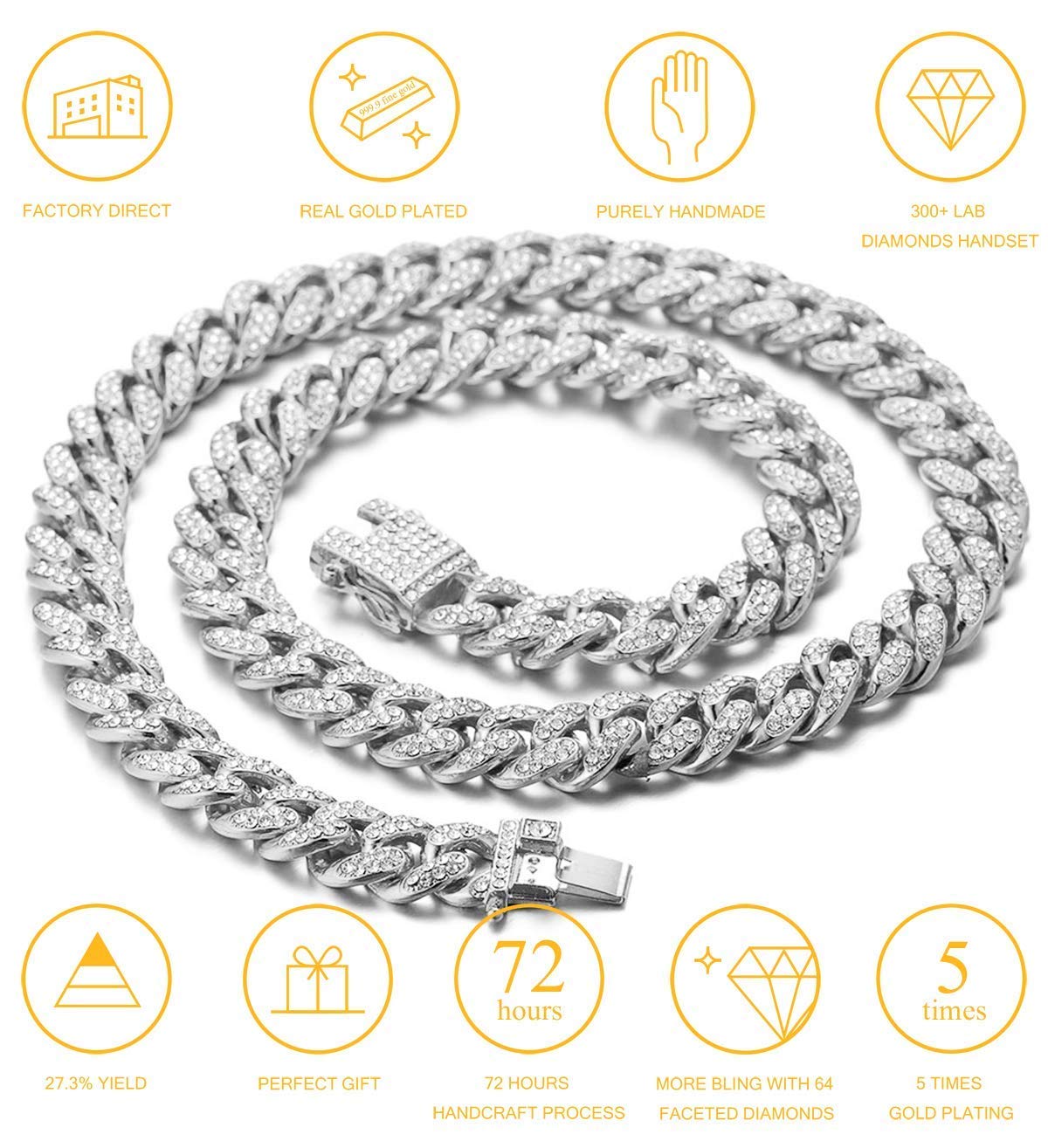 Halukakah Cat Collar - Carat - Iced Out Diamond Cuban Link Gold Chain for Cats & Kittens - Platinum Plated 7" Collar Size - for Decoration Only - Get Your Cat Catwalk Ready