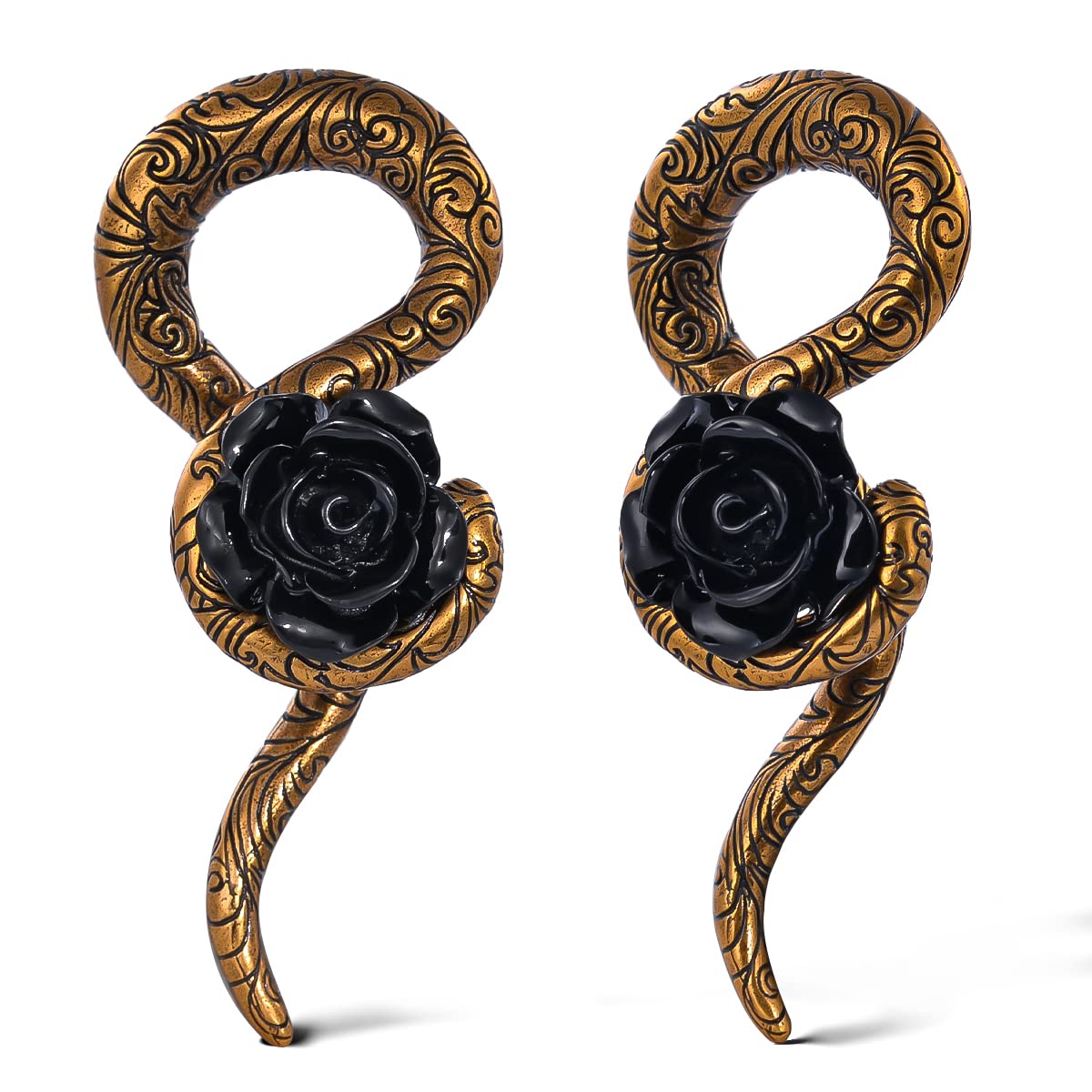 2PCS 2G Ear Sprial Tapers Plug Gauges Brass Ear Stretcher Hangers 6mm Gothic Ear Tunnels Expander Piercing Jewelry