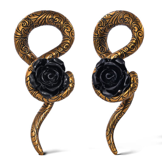 2PCS 2G Ear Sprial Tapers Plug Gauges Brass Ear Stretcher Hangers 6mm Gothic Ear Tunnels Expander Piercing Jewelry