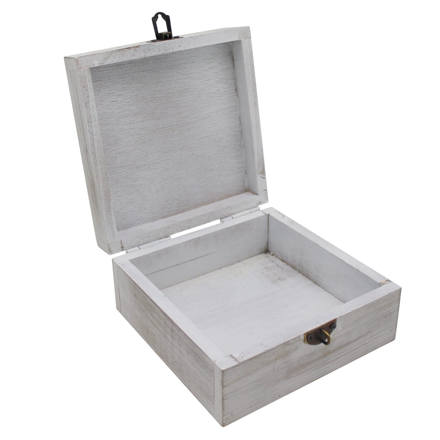 CVHOMEDECO. Rustic Metal Decorative Box Vintage Galvanized Storage Box with Lid and Hinged Square Stash Boxes for Photos, Jewelry, Keepsake and Gifts. Blue