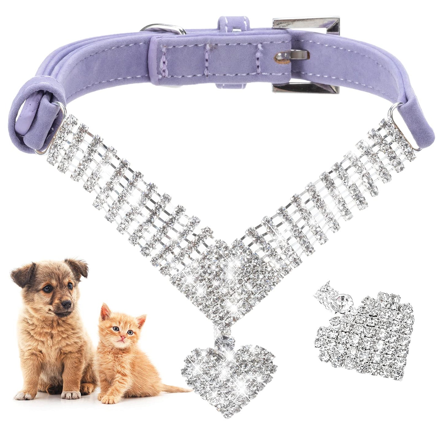 EXPAWLORER Dog Collar Rhinestone Necklace - Cute Sparkling Pet Collar for Girl Dogs and Cats, Soft Crystal Cat Collar Neck Decoration, Adjustable for Small Medium Large Breed Sizes, Pink XS