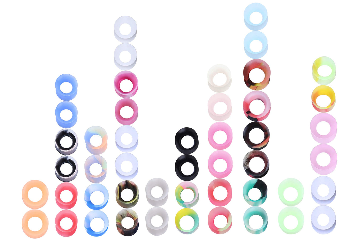 WBRWP 48/32/24/22/20/16/12pcs Ear Tunnels and Plugs - Double Flared Hollow Hard/Soft Silicone Ear Gauges - Ear Expander Stretcher Body Piercing Jewelry 8g-1"