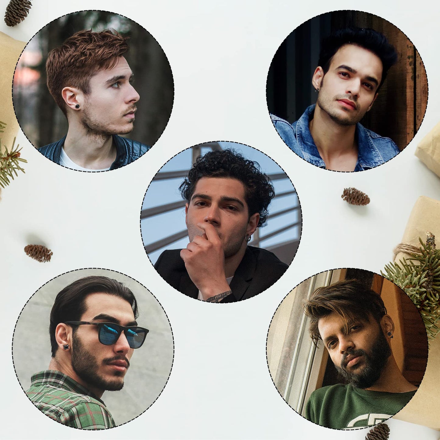 Black Stainless Steel Stud Earrings for Men Women Small Huggie Hoop Earrings Set for Men Cool Goth Punk Earrings Barbell Earrings Black Silver Hoop Cartilage Earring (Classic) (Black Tone)