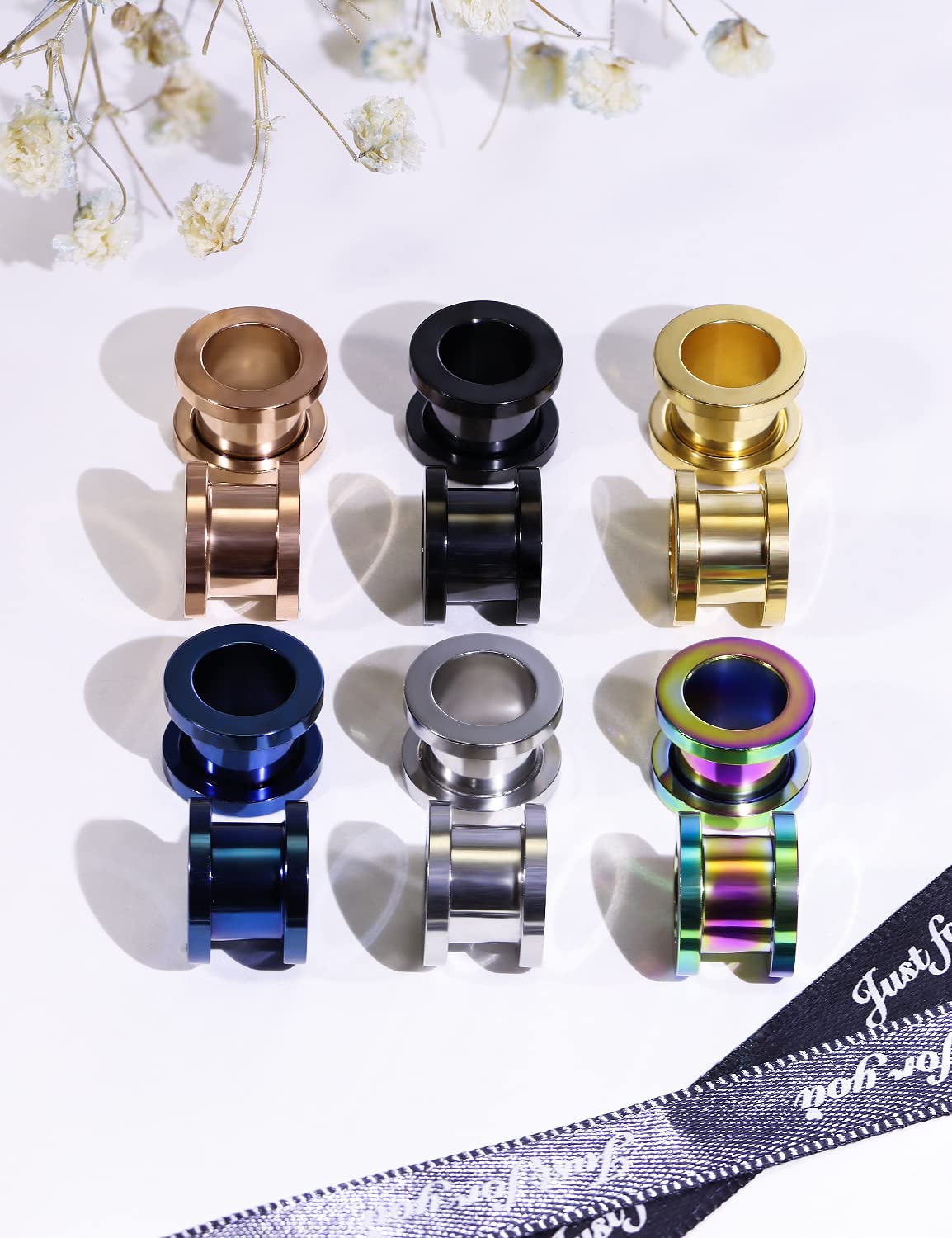 Lcolyoli Screw Fit Ear Gauges Kit Surgical Steel Tunnel Expander Earrings Earlobe Plugs Body Piercing Jewelry Set for Women Men 14G-00G 12 Pieces