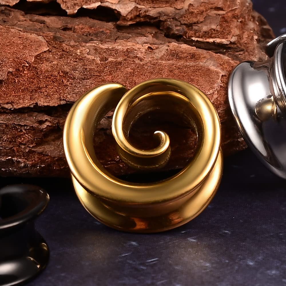 2PCS Spiral Saddle Ear Tunnels Plugs 316 Stainless Steel Ear Gauges Hypoallergenic Earrings Expander Stretcher Piercing Body Jewelry 0g-1"(8mm-25mm)