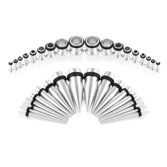 vcmart 14G-00G 36 pcs Ear Gauges Stretching Kit Tapers Plugs Eyelets Implant Grade Steel