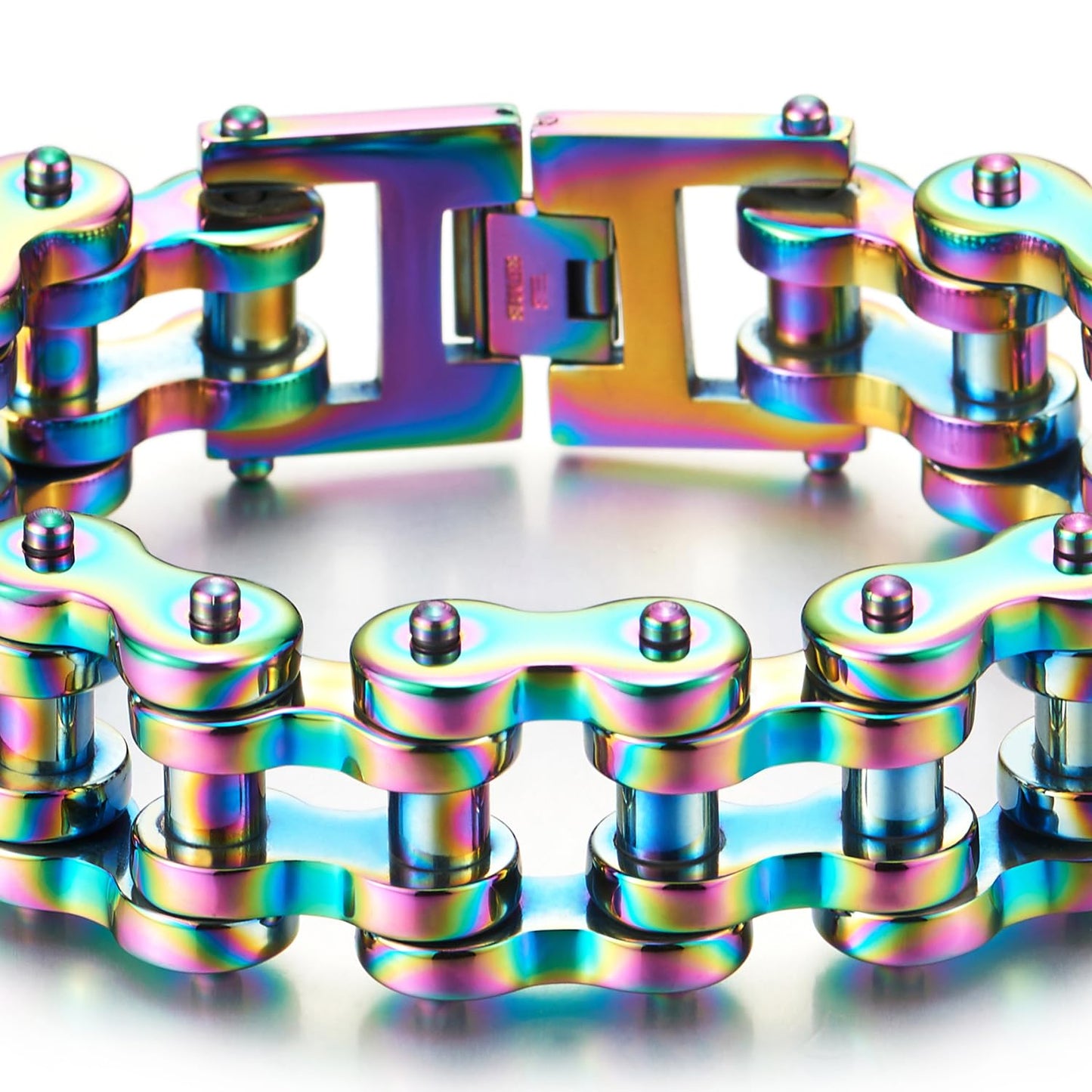 COOLSTEELANDBEYOND Heavy Sturdy Mens Motorcycle Chain Bike Chain Bracelet of Stainless Steel Silver Color Polished