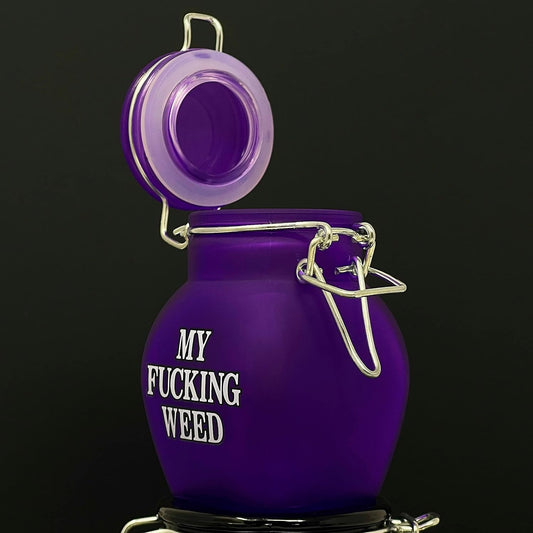 Airtight Glass Herb Jar Small 3.5" Tall (Frosted Neon Purple/My Fing WE)